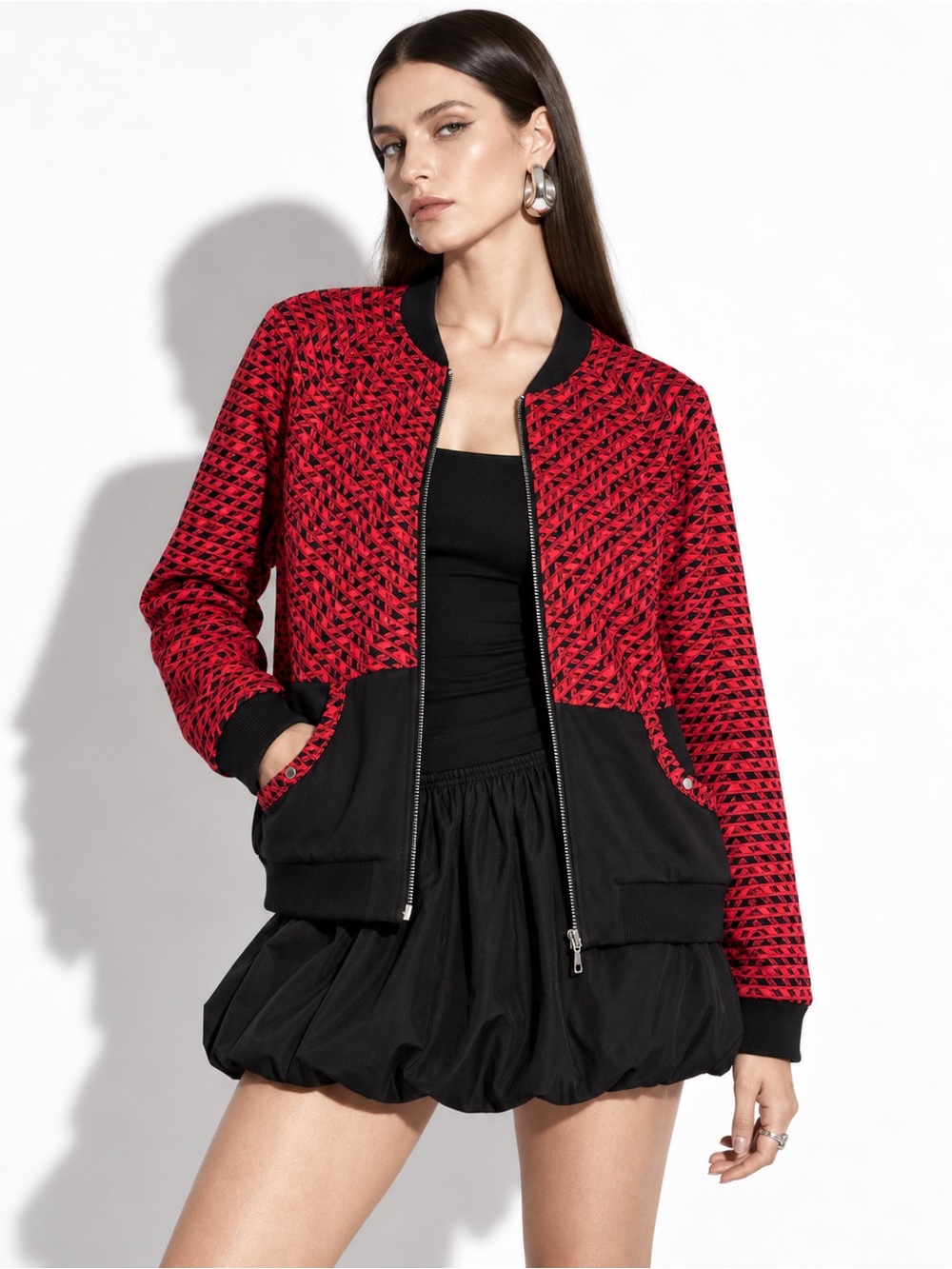 Vintage Erin London Red Black Sheer Zip Jacket Size M Art to Wear
